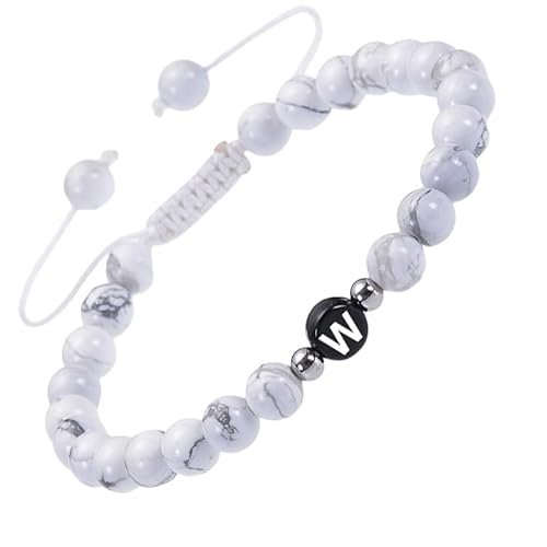 RWGSNB Edelstein Armband Damen, Armband Aus Weißen Türkisfarbenen Perlen und Steinen mit Dem Buchstaben Az Zartes Initialenarmband Verstellbar Geflochtenes Seil Reiki Edelstein Armreifen Kristalle von RWGSNB
