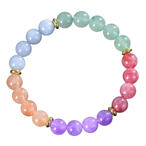 RWGSNB Edelstein Armband Damen, Edelstein Armband mit 7 Chakras 8 Mm Natürliche Chakra Steine Angst Armreifen Energieausgleich Reiki Yoga Armreifen Glückskristall Freundschaftsgeschenke für Fraue von RWGSNB