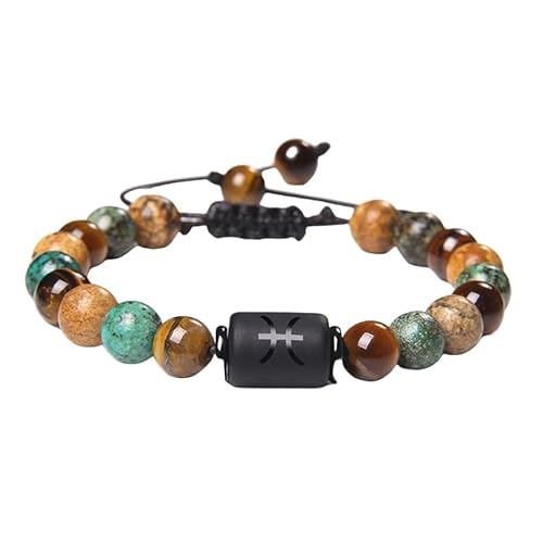 RWGSNB Edelstein Armband Damen, Herren Damen 12 Sternbild Sternzeichen Armbänder Tigerauge Stein Armband Verstellbares Geflochtenes Armbänder Natur Edelstein Armreifen Schutz Schmuck Geschenke Fis von RWGSNB