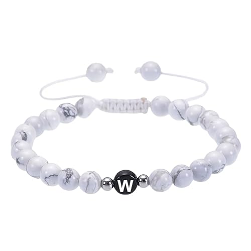 RWGSNB Edelstein Armband Damen, Initialen Armband für Paare 6 Mm Weißes Türkisfarbenes Perlen Edelsteinarmband mit Dem Buchstaben Az Verstellbares Geflochtenes Seil Reiki Steine Armreifen Zierlic von RWGSNB