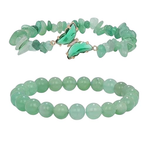 RWGSNB Edelstein Armband Damen, Schmetterlingsarmbänder 2Er Set Freundschaftsarmreifen mit Edelsteinperlen Balance Energiestein Reiki Yoga Armreifen Spiritueller Kristallschmuck Geschenk für Fraue von RWGSNB