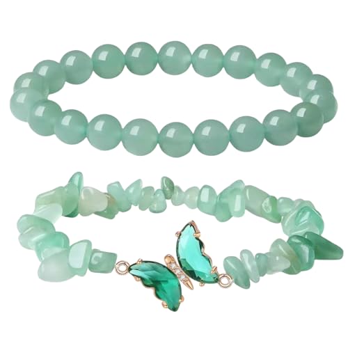 RWGSNB Edelstein Armband Damen, Schmetterlingsarmbänder 2Er Set Freundschaftsarmreifen mit Edelsteinperlen Balance Energiestein Reiki Yoga Armreifen Spiritueller Kristallschmuck Geschenk für Fraue von RWGSNB