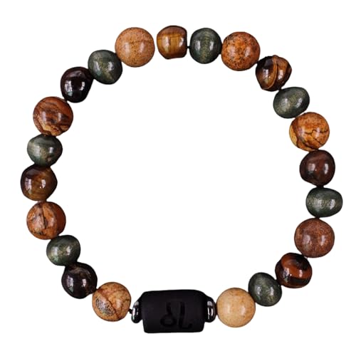 RWGSNB Edelstein Armband Damen, Sternzeichen Armband Aus Naturstein 12 Sternbilder 8 Mm Perlen Edelstein Armbänder Schutzkristall Armreifen Glücksbringer Geburtstagsgeschenke für Männer und Frau von RWGSNB