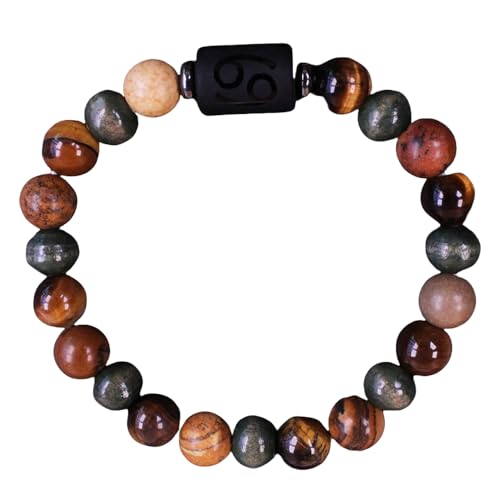 RWGSNB Edelstein Armband Damen, Sternzeichen Sternbild Edelstein Armband Personalisierbar Natürliche Tigerauge Steine Spirit Perlen Schutzkristall Armreifen Segen Geburtstagsgeschenke Steinbock von RWGSNB