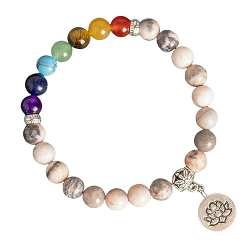 RWGSNB Edelsteinarmband, 7 Chakra Armband für Damen Herren 8 Mm Echte Steinperlen Linderung Von Angstzuständen Armreifen mit Lotus Anhänger Energie Edelstein Yoga Armreifen Kristallschmuck G von RWGSNB