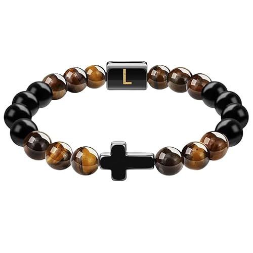 RWGSNB Edelsteinarmband, Armbänder Aus Natürlichem Schwarzem Achat Edelstein mit Den Buchstaben Az Personalisierte Perlenarmbänder mit Initialen Verstellbare Geflochtene Kristallarmreifen Schmuck von RWGSNB