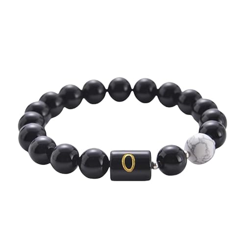 RWGSNB Edelsteinarmband, Armband Aus Natürlichem Schwarzem Lava Edelstein mit Dem Buchstaben Az Personalisiertes Armbänder mit Initialen Dehnbar Armreifen Aus Weißem Türkisstein Kristallschmuck von RWGSNB