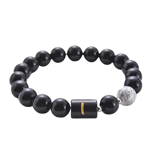 RWGSNB Edelsteinarmband, Armband Aus Natürlichem Schwarzem Lava Edelstein mit Dem Buchstaben Az Personalisiertes Perlenarmband mit Initialen Dehnbar Armreifen Aus Weißem Türkisstein Kristallschmu von RWGSNB