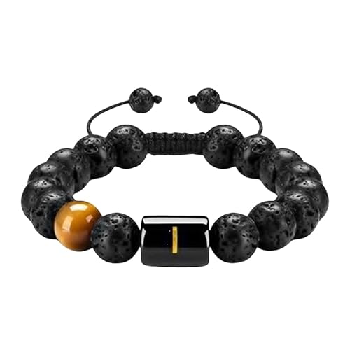 RWGSNB Edelsteinarmband, Armband Aus Natürlichen Schwarzen Lavaperlen und Edelsteinen mit Dem Buchstaben Az Personalisiertes Initialenarmband Geflochtenes Seil Tigerauge Stein Armreifen Kristallsch von RWGSNB