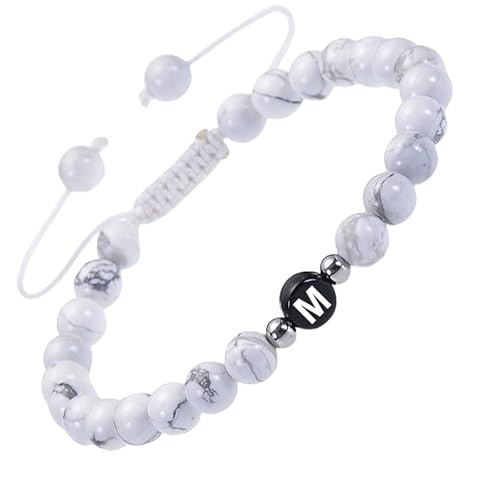 RWGSNB Edelsteinarmband, Armband Aus Weißen Türkisfarbenen Perlen und Steinen mit Dem Buchstaben Az Zartes Initialenarmband Verstellbar Geflochtenes Seil Reiki Edelstein Armreifen Kristalle Schmuc von RWGSNB