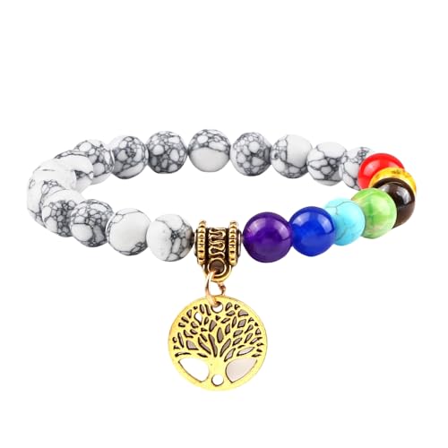 RWGSNB Edelsteinarmband, Echte Steine Chakra Armband mit Lebensbaum Reiki Yoga Armreifen Natürlicher Edelstein Chakra Steine Angst Armreifen Energie Kristall Schmuck Geschenke für Frauen Män von RWGSNB