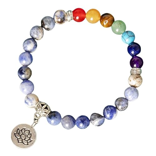 RWGSNB Edelsteinarmband, Edelstein 7 Chakra Armband mit Lotus Anhänger 8 Mm Natursteinperlen Linderung Von Angstzuständen Armreifen Reiki Yoga Armreifen Spiritueller Kristallschmuck Geschenke von RWGSNB