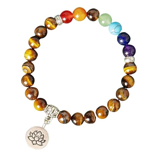 RWGSNB Edelsteinarmband, Edelstein Armband mit 7 Chakras und Lotus Anhänger 8 Mm Natursteinperlen Linderung Von Angstzuständen Armreifen Reiki Yoga Armreifen Spiritueller Kristallschmuck Gesc von RWGSNB