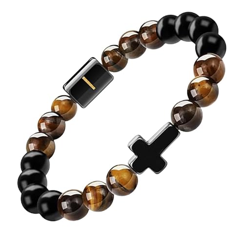 RWGSNB Edelsteinarmband, Initialen Perlenarmbänder für Damen und Herren 10 Mm Mattschwarzer Achat Tigerauge Steinarmbänder Buchstaben Az Verstellbar Geflochtenes Seil Edelstein Armreifen Schmuck von RWGSNB