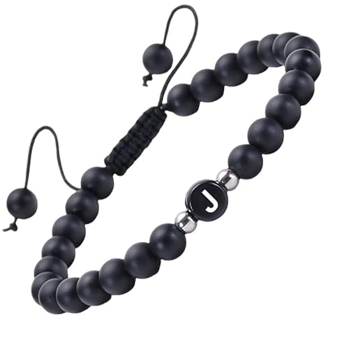 RWGSNB Edelsteinarmband, Mattschwarzes Achat Edelsteinarmband mit Dem Buchstaben Az Zierliches Initialenarmband Verstellbar Geflochtenes Seil Reiki Perlen Steinarmreifen Kristalle Schmuck Geschenk f von RWGSNB