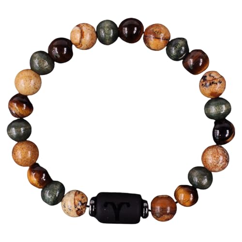 RWGSNB Edelsteinarmband, Sternzeichen Armband Aus Naturstein 12 Sternbilder 8 Mm Perlen Edelstein Armbänder Schutzkristall Armreifen Glücksbringer Geburtstagsgeschenke für Männer und Frauen Widder von RWGSNB