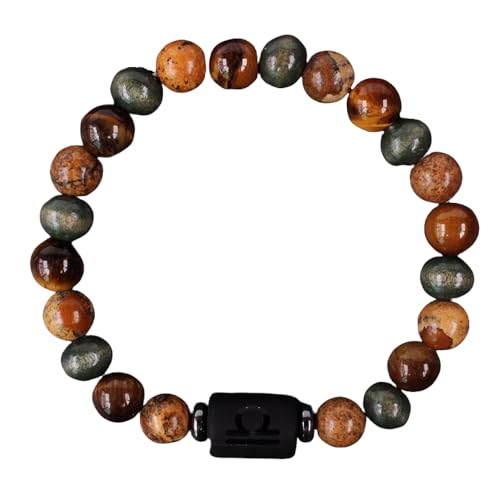 RWGSNB Edelsteinarmband, Sternzeichen Armband Aus Naturstein 12 Sternbilder 8 Mm Perlen Edelstein Armbänder Schutzkristall Armreifen Glücksbringer Geburtstagsgeschenke für Männer und Frauen Waage von RWGSNB