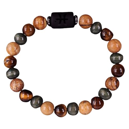 RWGSNB Edelsteinarmband, Sternzeichen Sternbild Edelstein Armband Personalisiert Natürliche Tigerauge Steine Armbänder Spirit Perlen Schutz Kristall Armreifen Segen Geburtstagsgeschenke Fische von RWGSNB
