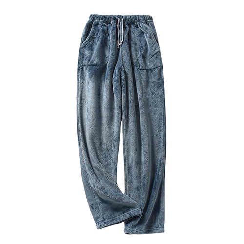 RWGSNB Fleece Schlafanzug Herren, Winter Pyjamahose Aus Fleece Warm Flauschig Loungewear Elastischer Bund Pyjamahose Aus Weichem Korallenfleece Gerades Bein Hose mit Tasche Herren Pyjamahose Nachtw von RWGSNB