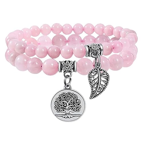 RWGSNB Kristall Armband, 2Er Pack Chakra Armbänder Set Mehrschichtige Echte Steine Boho Schmuck Armreifen mit Lebensbaum Anhänger Energie Edelstein Perlen Freundschaftsarmreifen Kristallschmuck Ro von RWGSNB