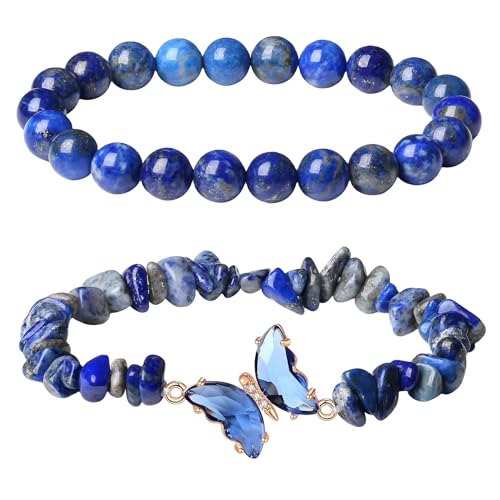 RWGSNB Kristall Armband, 2Er Pack Schmetterlingsarmbänder Aus Natürlichem Kristall Mehrlagige Edelsteinperlen Reiki Yoga Armreifen Energieausgleichsstein Freundschaftsarmreifen Spiritueller Schmuc von RWGSNB