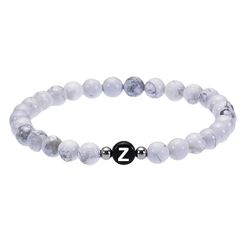 RWGSNB Kristall Armband, 6 Mm Natürliche Weiße Türkis Steinarmbänder mit Dem Buchstaben Az Zarte Perlenarmbänder mit Initialen Dehnbarer Spiritueller Kristallarmreif Schmuckgeschenke für Fraue von RWGSNB