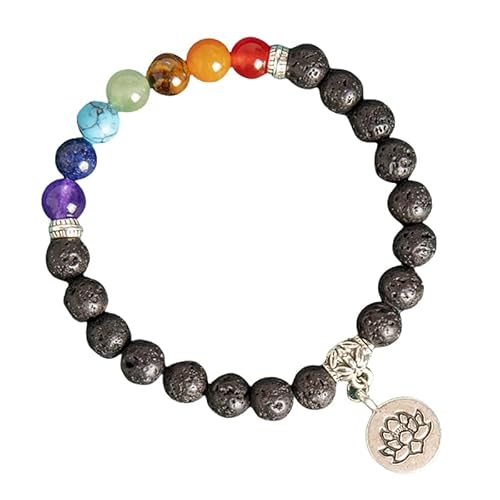 RWGSNB Kristall Armband, 7 Chakra Armband für Damen Herren 8 Mm Echte Steinperlen Linderung Von Angstzuständen Armreifen mit Lotus Anhänger Energie Edelstein Yoga Armreifen Kristallschmuck Gesche von RWGSNB