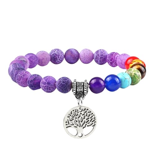 RWGSNB Kristall Armband, 7 Chakra Armband für Damen Herren Lebensbaum Chakra Echte Steine Angst Armreifen Natürlicher Edelstein Reiki Yoga Armreifen Energiekristall Schmuck Geschenke Verwitterter von RWGSNB