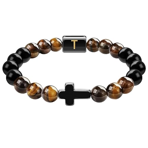 RWGSNB Kristall Armband, Armbänder Aus Natürlichem Schwarzem Achat Edelstein mit Den Buchstaben Az Personalisierte Perlenarmbänder mit Initialen Verstellbare Geflochtene Kristallarmreifen Schmuck von RWGSNB