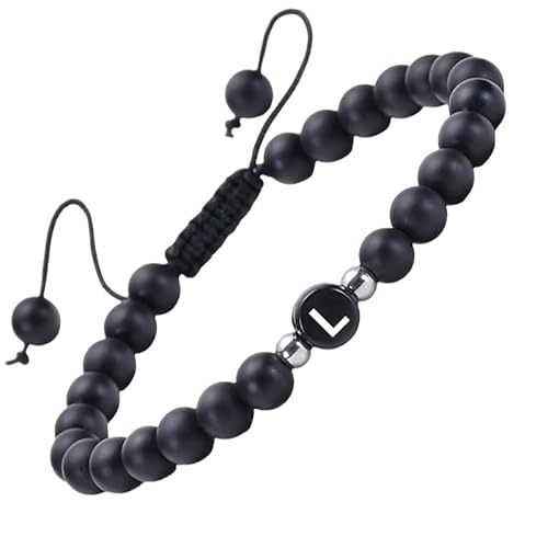 RWGSNB Kristall Armband, Armband Aus Mattschwarzem Achat Edelstein mit Dem Buchstaben Az Zierliches Initialenarmband Verstellbar Geflochtenes Seil Reiki Perlen Steinarmreifen Kristalle Schmuck Gesch von RWGSNB