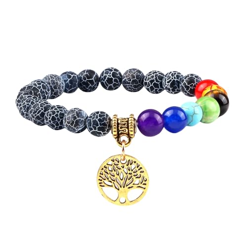 RWGSNB Kristall Armband, Chakra Armband Aus Echten Steinen mit Lebensbaum Reiki Yoga Armreifen Natürlicher Edelstein Chakra Steine Angst Armreifen Energie Kristall Schmuck Geschenke für Frauen und von RWGSNB