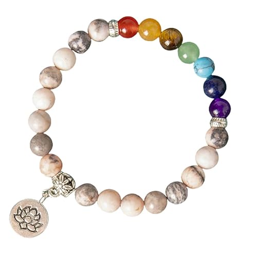 RWGSNB Kristall Armband, Edelstein 7 Chakra Armband mit Lotus Anhänger 8 Mm Natursteinperlen Linderung Von Angstzuständen Armreifen Reiki Yoga Armreifen Spiritueller Kristallschmuck Geschenke für von RWGSNB
