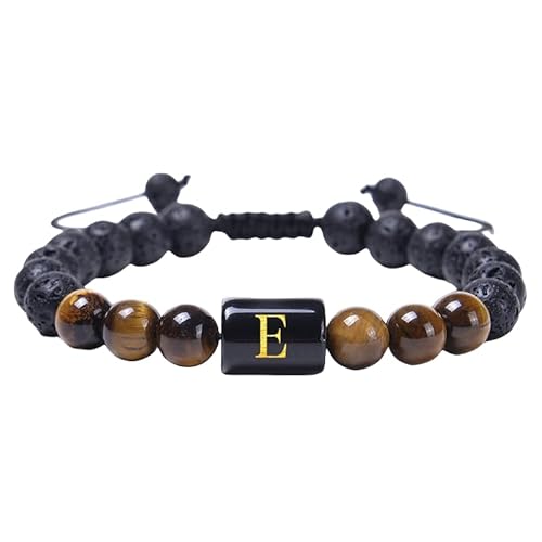 RWGSNB Kristall Armband, Herren Damen Initialen Perlenarmbänder Natürlicher Schwarzer Onyx Tigerauge Stein Armband Az Buchstabe Handgefertigt Geflochtenes Armbänder Edelstein Armreifen Personalis von RWGSNB