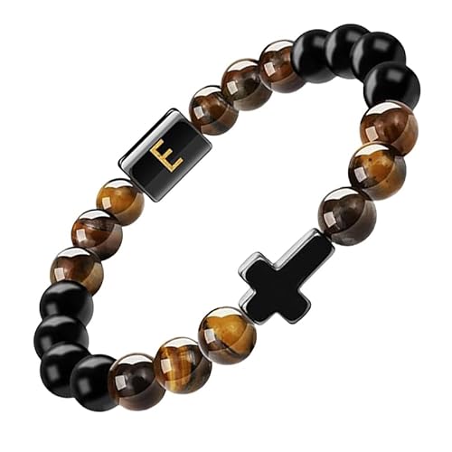 RWGSNB Kristall Armband, Initialen Perlenarmbänder für Damen und Herren 10 Mm Mattschwarzer Achat Tigerauge Steinarmbänder Buchstaben Az Verstellbar Geflochtenes Seil Edelstein Armreifen Schmuck von RWGSNB