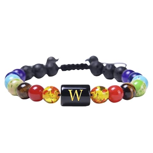RWGSNB Kristall Armband, Natürliche Bunte Kristallarmbänder mit Dem Buchstaben Az Leuchtendes Regenbogen Edelsteinarmband Verstellbares Geflochtenes Seil Initialen Perlenarmreifen Schmuckgeschenk von RWGSNB