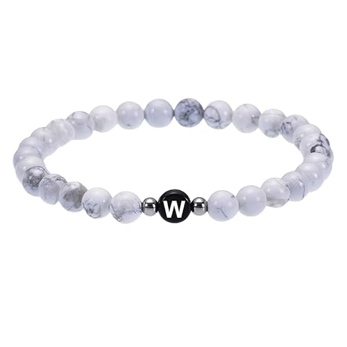 RWGSNB Kristall Armband, Perlenarmband mit Initialen für Paare 6 Mm Natürliche Weiße Türkis Edelsteinarmbänder mit Az Buchstaben Dehnbarer Spiritueller Kristallarmreif Zierliche Schmuckgeschenk von RWGSNB