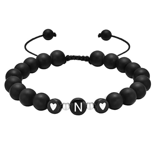 RWGSNB Kristall Armband, Personalisiertes Initialenarmband für Paare Mattschwarzes Achatperlen Edelsteinarmband Handgefertigt Geflochtenes Seil Buchstabe Az Steine Armreifen Kristallschmuck Geschen von RWGSNB
