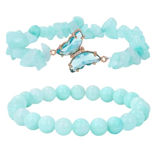 RWGSNB Kristall Armband, Schmetterlingsarmbänder 2Er Set Freundschaftsarmreifen mit Edelsteinperlen Balance Energiestein Reiki Yoga Armreifen Spiritueller Kristallschmuck Geschenk für Frauen und M von RWGSNB