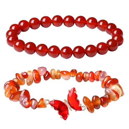 RWGSNB Kristall Armband, Schmetterlingsarmbänder 2Er Set Freundschaftsarmreifen mit Edelsteinperlen Balance Energiestein Reiki Yoga Armreifen Spiritueller Kristallschmuck Geschenk für Frauen und M von RWGSNB