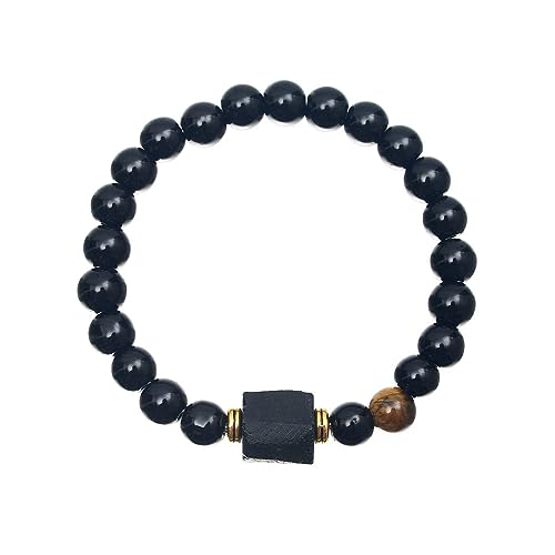 RWGSNB Natürliche Achat-Stein-Armbänder, Schwarzer Facettierter Turmalin-Charm, Chakra-Armbänder, Elastische Energie-Edelstein-Armreifen, Balance-Yoga-Schmuck Für Damen Und Herren von RWGSNB