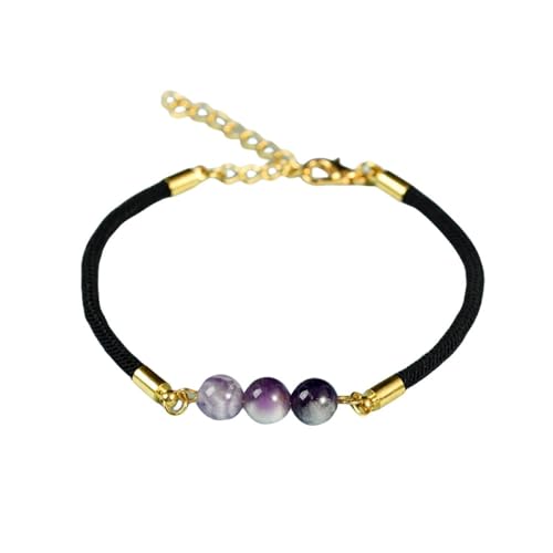 RWGSNB Natürliche Amethyst-Stein-Armbänder, Schwarze Perlen-Geflochtene Armbänder, Energie-Edelstein-Armreifen, Freundschaftsarmbänder, Geburtsstein-Armband, Schmuck Für Frauen Und Männer von RWGSNB