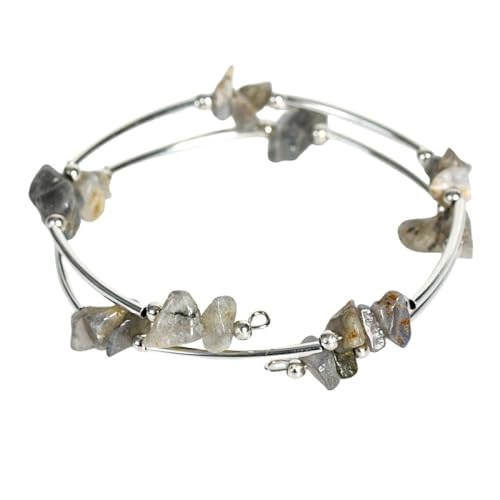 RWGSNB Natürliche Labradorit-Stein-Armbänder, Boho-Chip-Perlen-Armband, Mehrschichtige Energie-Edelstein-Armreifen, Offener, Verstellbarer Manschetten-Armreif, Schmuck Für Damen Und Herren von RWGSNB