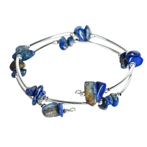 RWGSNB Natürliche Lapislazuli-Stein-Armbänder, Boho-Chip-Perlen-Armband, Mehrschichtige Energie-Edelstein-Armreifen, Offener, Verstellbarer Manschetten-Armreif, Schmuck Für Damen Und Herren von RWGSNB