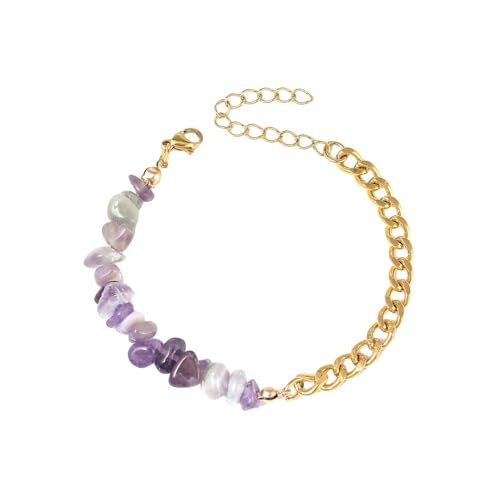 RWGSNB Natürliches Amethyst-Stein-Armband, Modisch, Verstellbar, Goldene Kette, Armband, Chip-Kristall, Energie, Edelstein, Armreifen, Freundschaftsarmbänder, Chakra-Yoga-Schmuck von RWGSNB