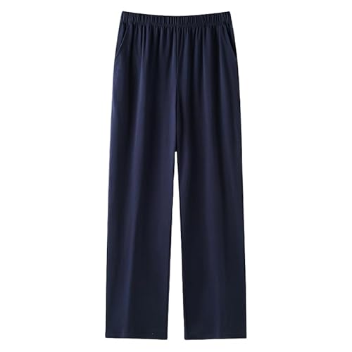 RWGSNB Relaxhose Herren, Pyjamahose für Herren Aus Baumwolle Loungewear Nachthose Leichte Pyjamahose für Herren Elastische Taille Pjs Hose Lässige Jogginghose Gerade Passform Nachtwäsche Blau L von RWGSNB