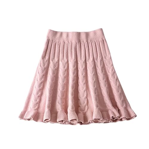 RWGSNB Röcke, Rippenstrickrock für Damen Uk Damen Minirock Faltenröcke mit Gummizug in der Taille Einfarbig Kurzer Rüschenrock Hohe Taille Wintergestrickter A Linien Rock für den Alltag Rosa L von RWGSNB