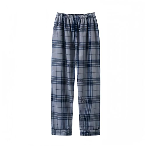 RWGSNB Schlafanzug Hose Herren, Dicke Warme Winter Pyjamahose für Herren Flanell Pyjamahose mit Elastischem Bund Karierte Pyjamahose Aus Plüsch mit Tasche Gerade Hose Schlaf Loungehose Marineblau von RWGSNB