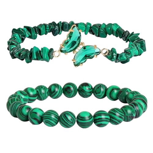 RWGSNB Steine Armband Damen, 2Er Pack Schmetterlingsarmbänder Aus Natürlichem Kristall Mehrlagige Edelsteinperlen Reiki Yoga Armreifen Energieausgleichsstein Freundschaftsarmreifen Spiritueller S von RWGSNB