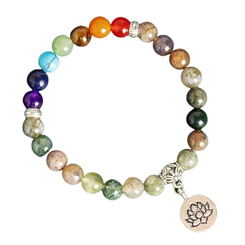 RWGSNB Steine Armband Damen, 7 Chakra Armband für Damen Herren 8 Mm Echte Steinperlen Linderung Von Angstzuständen Armreifen mit Lotus Anhänger Energie Edelstein Yoga Armreifen Kristallschmuck G von RWGSNB