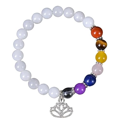 RWGSNB Steine Armband Damen, 7 Chakra Armband für Damen Herren 8 Mm Natursteine Perlen Angst Armreifen mit Lotus Glücksstein Reiki Yoga Armreifen Energie Chakra Kristallschmuck Geschenke Gegen An von RWGSNB